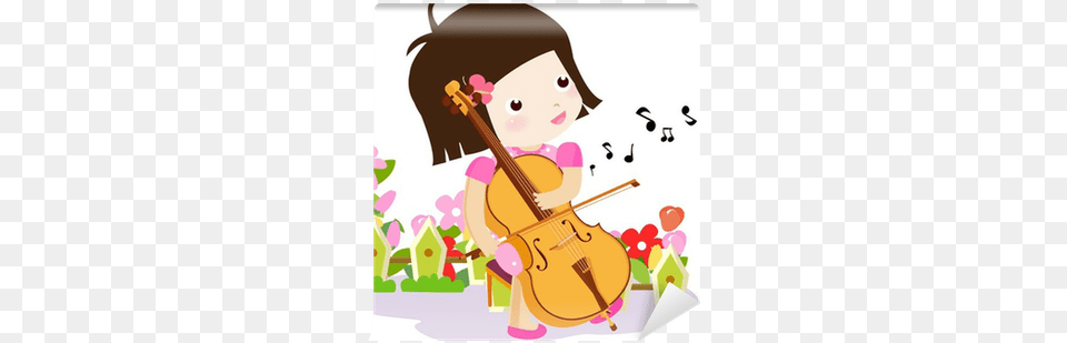 Vector Illustration Girl Playing Violin Wall Mural Violin, Cello, Musical Instrument, Guitar, Baby Free Transparent Png