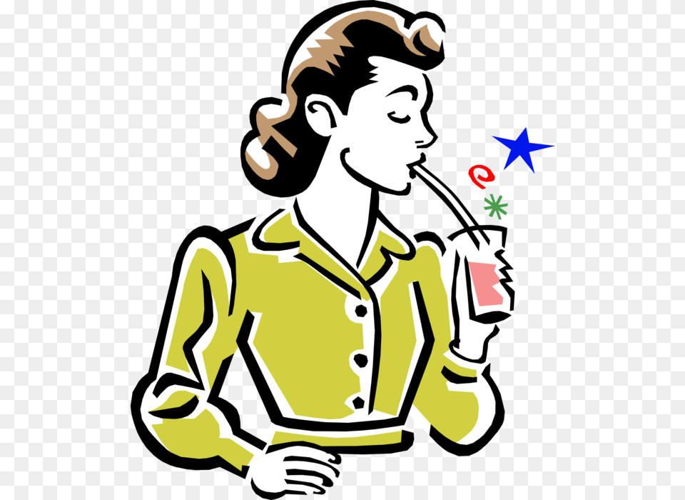 Vector Illustration Of 1950 S Vintage Style Woman Drinking Drinking A Soda, Person, Face, Head, Beverage Png