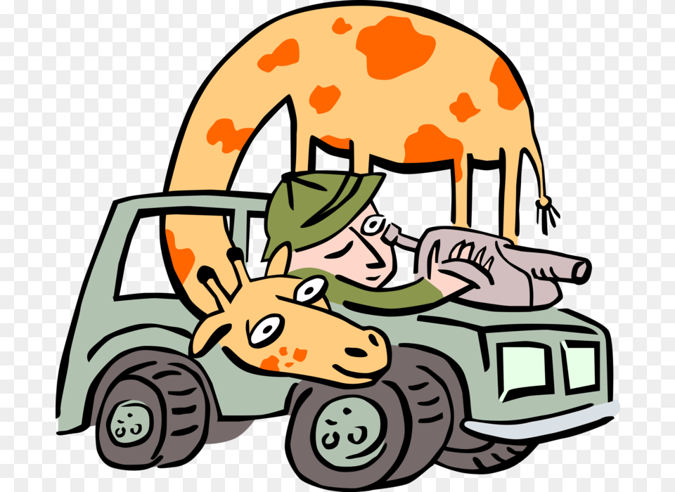 Vector Illustration Of African Giraffe With Safari Safari Jeep Road Clipart, Machine, Wheel, Face, Head Png