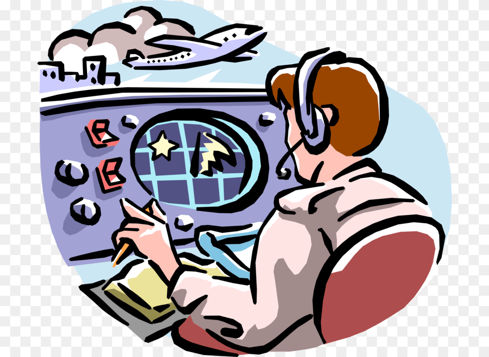 Vector Illustration Of Air Traffic Controller Maintains Air Traffic Controller Clipart, Baby, Person, Face, Head Free Png Download