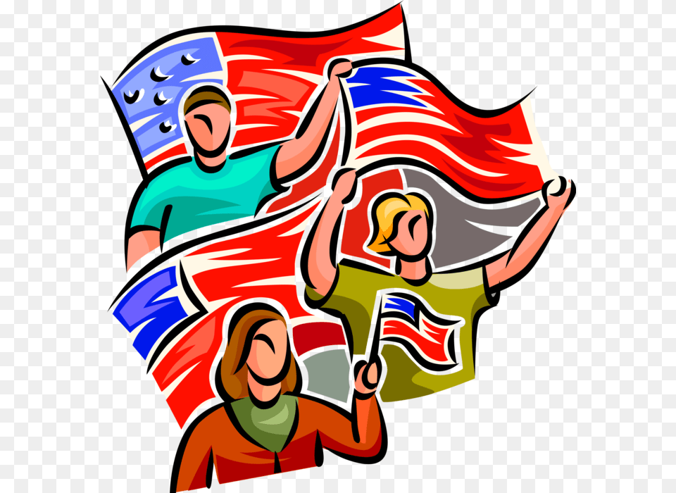 Vector Illustration Of American Patriots Proudly Waving, Person, American Flag, Flag Free Png Download