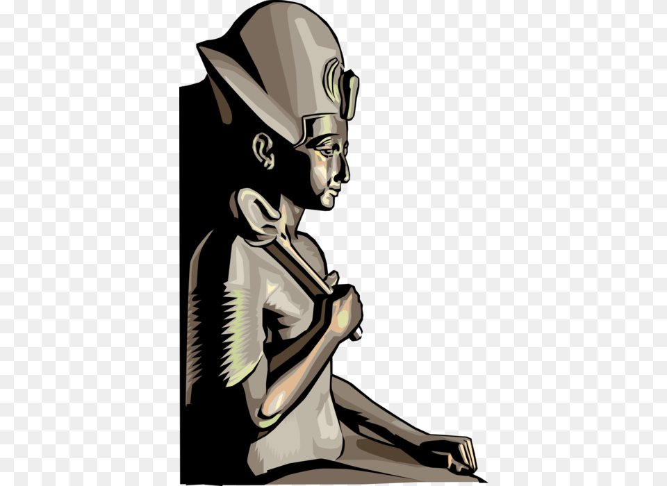 Vector Illustration Of Ancient Egypt Seated Statue Cartoon, People, Person, Art, Adult Png