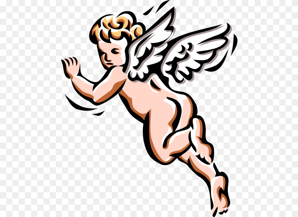 Vector Illustration Of Angelic Spiritual Cherub Angel Cartoon Of Angels On Flying, Baby, Cupid, Person, Face Png