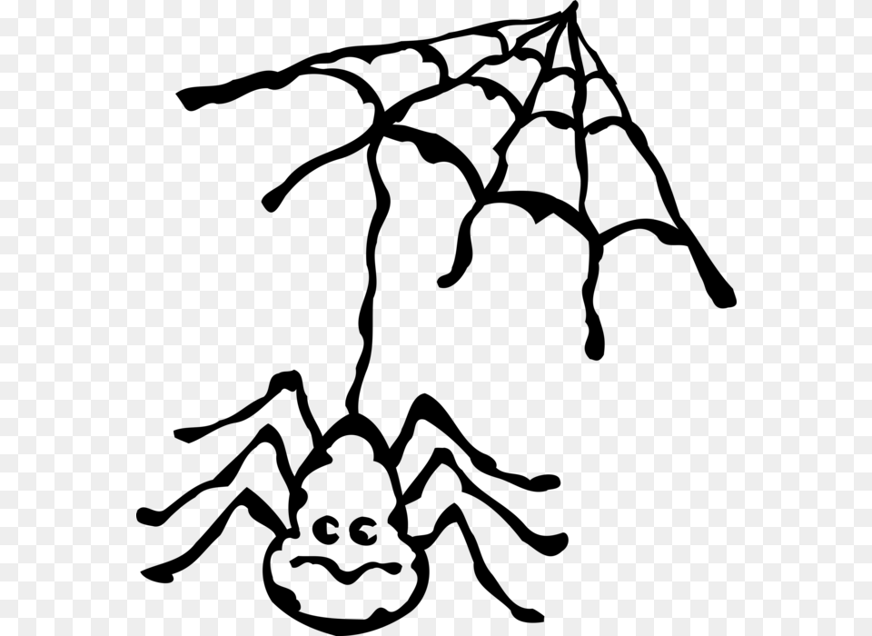 Vector Illustration Of Arachnid Spider Insect And Web Illustration, Gray Free Transparent Png
