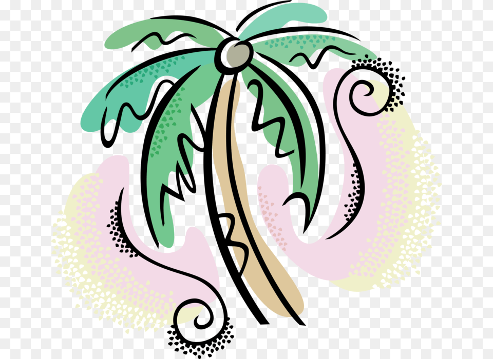 Vector Illustration Of Arecaceae Palm Tree With Coconuts Palm Tree Clip Art, Plant, Vegetation, Graphics, Land Free Transparent Png