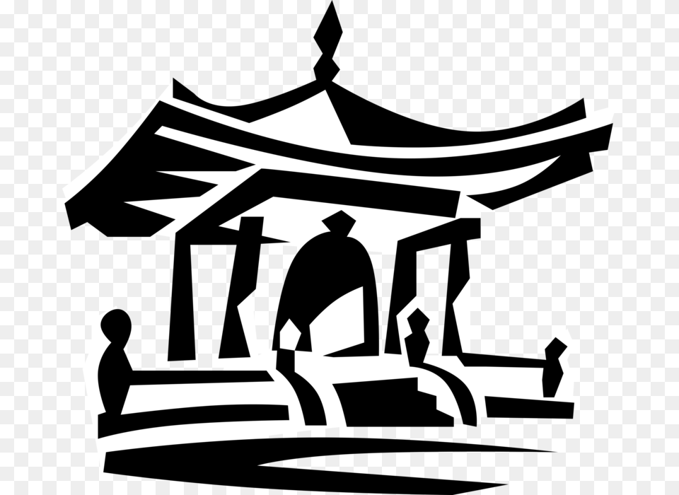 Vector Illustration Of Asian Japanese Or Chinese Pagoda Kitajskij Hram Chb Logotip, People, Person, Stencil, Silhouette Png Image