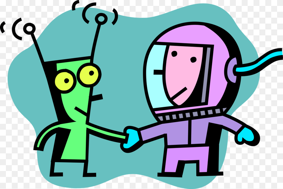 Vector Illustration Of Astronaut Shakes Hands With Astronaut Shaking Hands With Alien, Bulldozer, Machine Free Png
