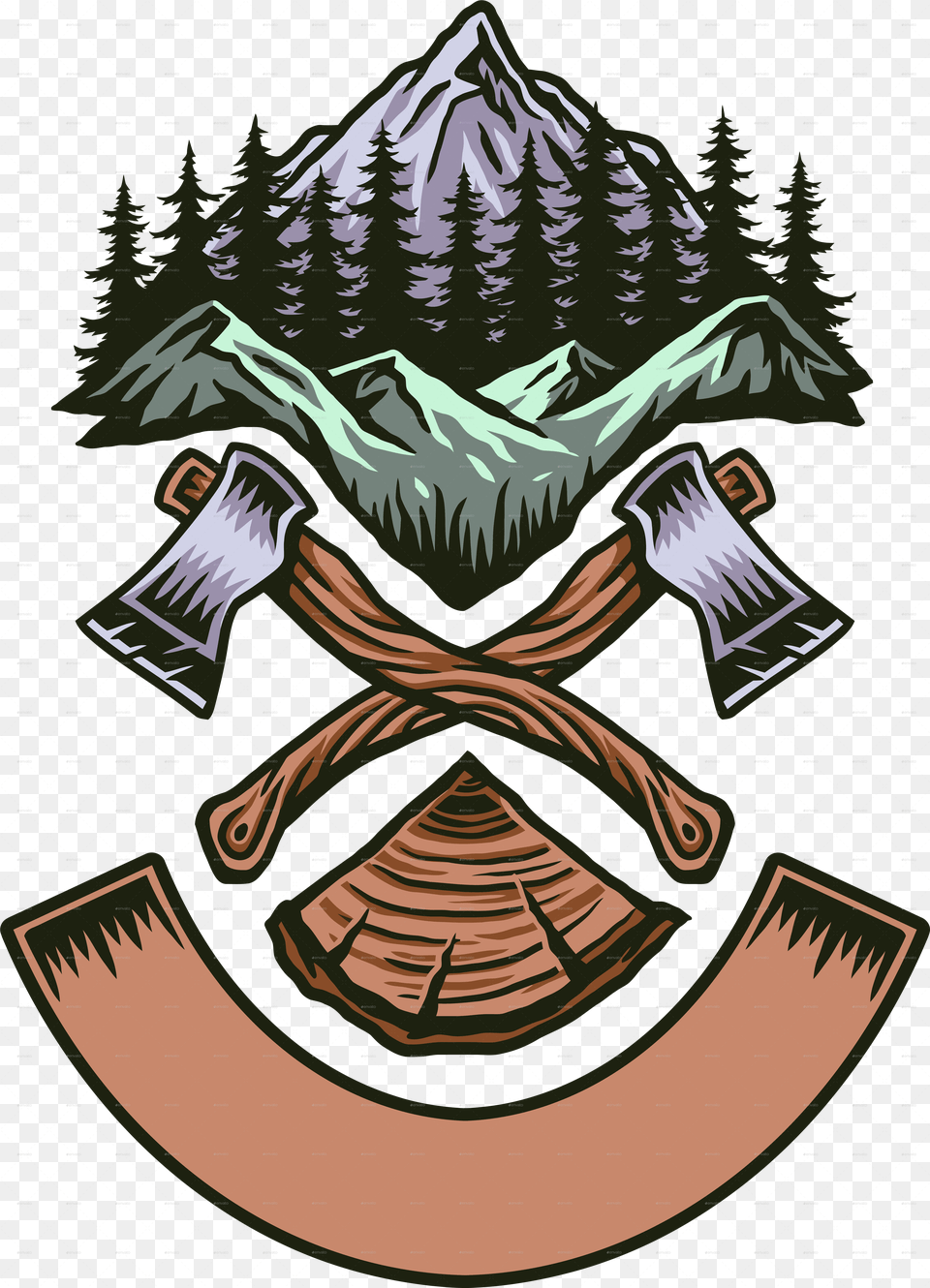Vector Illustration Of Axe And Mountain Drawing, Emblem, Symbol Png