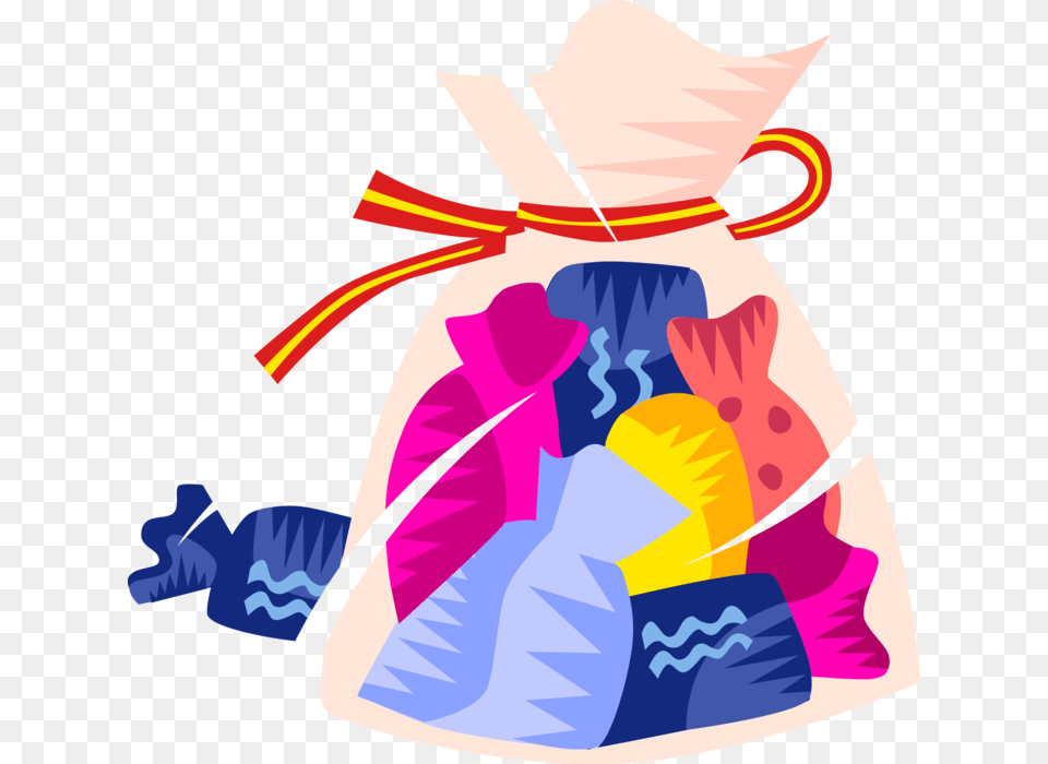 Vector Illustration Of Bag Of Wrapped Confectionery Bag Of Candies Clipart, Baby, Person Png Image