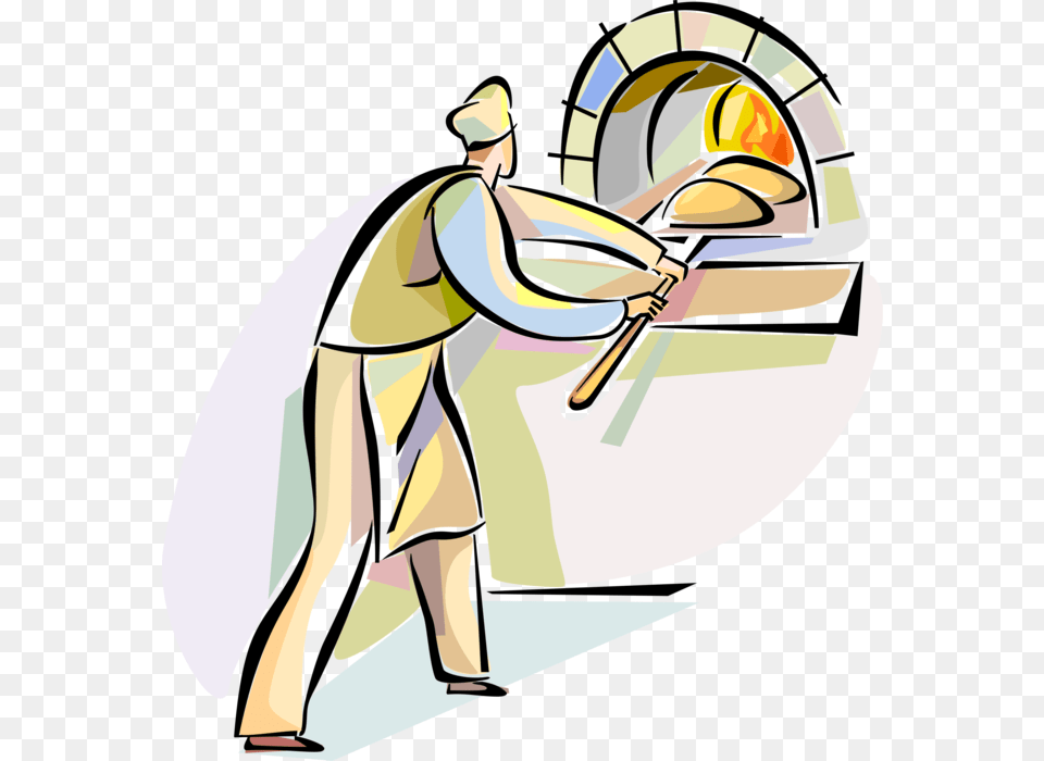 Vector Illustration Of Baker Baking Bread In Wood Fire Baking Bread Clip Art, Adult, Female, Person, Woman Free Png