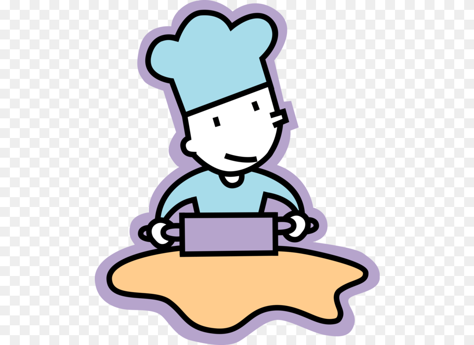 Vector Illustration Of Baker Rolls Out Dough With Rolling Cartoon Baker, Reading, Person, People, Bag Free Png