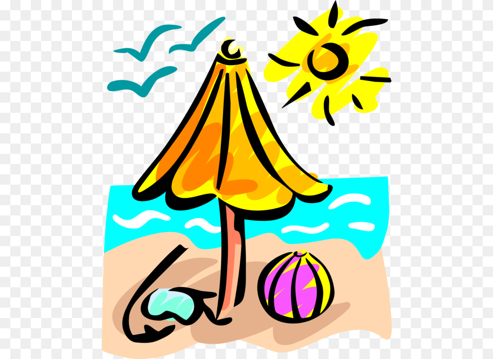 Vector Illustration Of Beach With Umbrella Beach Ball Summer Break, Art, Person Png Image