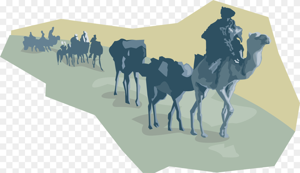 Vector Illustration Of Beast Of Burden Camel Dromedary Long Camel Caravan Vector, Animal, Mammal, Adult, Man Free Png