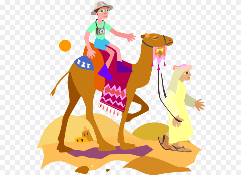 Vector Illustration Of Beast Of Burden Camel Dromedary Riding A Camel Clipart, Adult, Animal, Female, Mammal Free Transparent Png