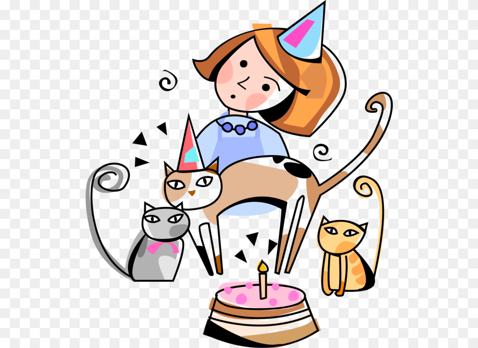 Vector Illustration Of Birthday Girl Celebrates Birthday Cartoon, Person, Clothing, People, Hat Png Image