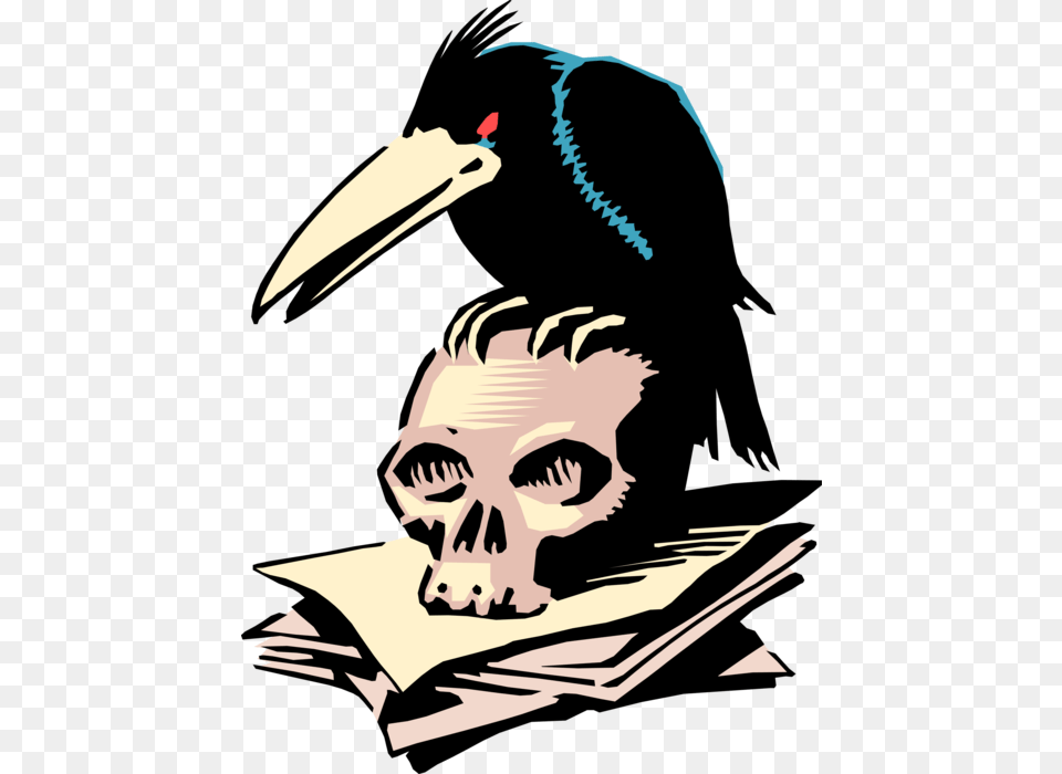 Vector Illustration Of Black Crow Bird Sits On Human Black Crow Halloween Clipart, Animal, Beak, Adult, Person Png