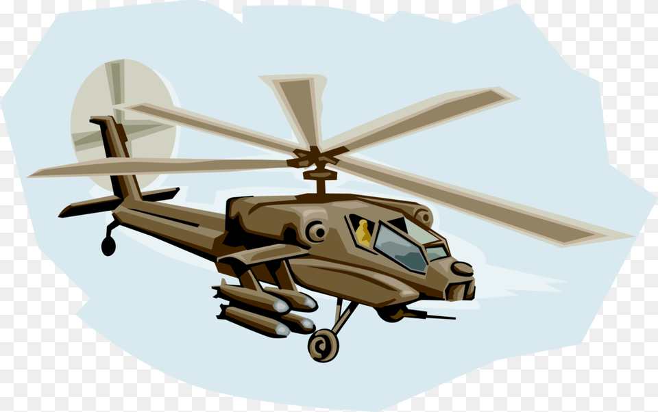 Vector Illustration Of Boeing Ah 64 Apache Attack Helicopter Helicopter Rotor, Aircraft, Transportation, Vehicle Png