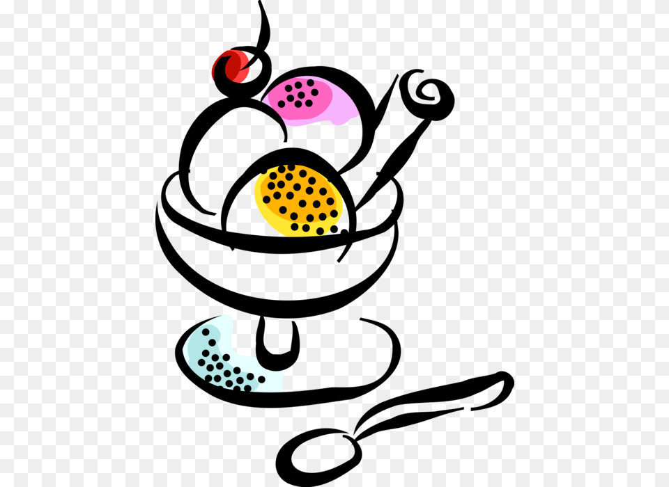 Vector Illustration Of Bowl Of Dessert Ice Cream Gelato Clip Art, Pattern Free Transparent Png