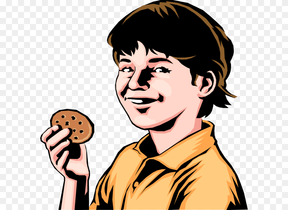 Vector Illustration Of Boy With Chocolate Chip Cookie Cartoon, Adult, Person, Man, Male Png Image