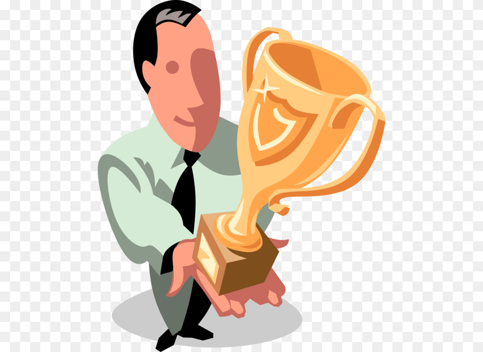 Vector Illustration Of Businessman Acknowledged For Cartoon, Person, Face, Head, Trophy Free Png Download