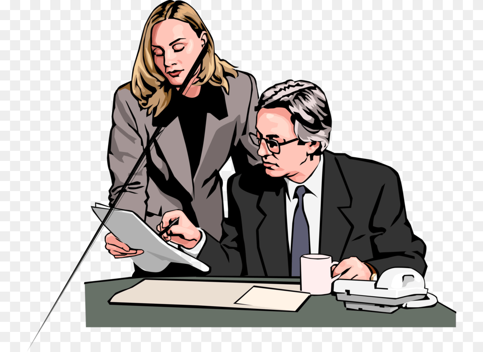 Vector Illustration Of Businessman And Woman Reading Businessperson, Adult, Person, Female, Man Free Transparent Png