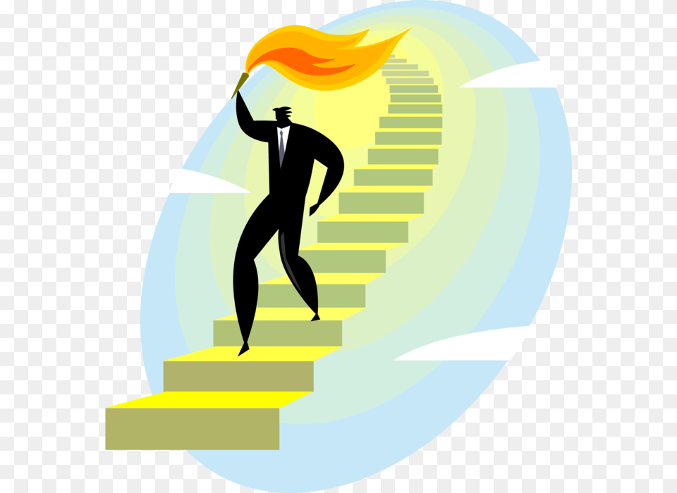 Vector Illustration Of Businessman Carries Olympic, Staircase, Light, Housing, House Png Image