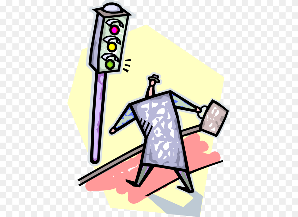 Vector Illustration Of Businessman Crosses Street At, Light, Traffic Light, Bulldozer, Machine Png