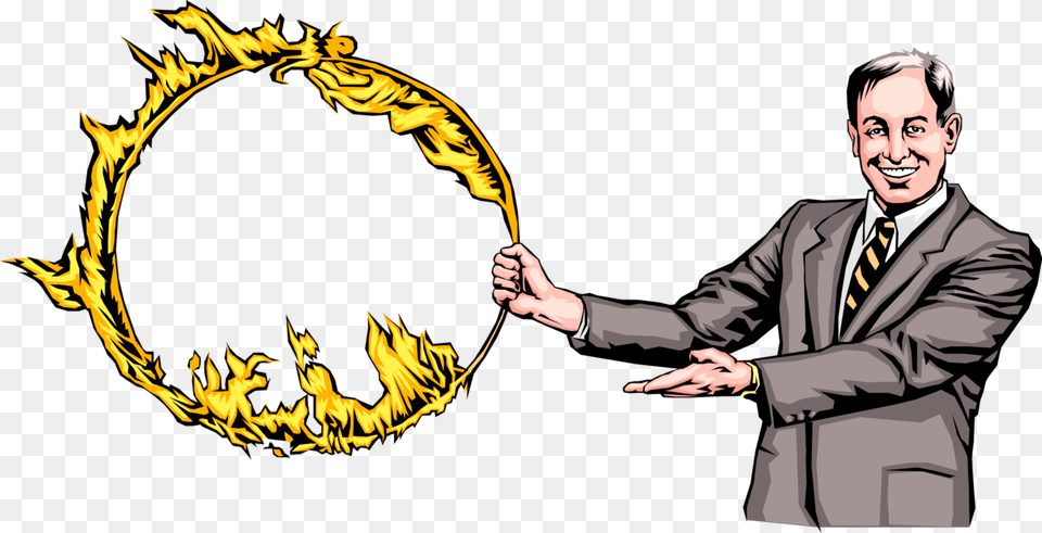 Vector Illustration Of Businessman Holding Hoop Of Jumping Through Hoops Of Fire, Adult, Person, Man, Male Png Image
