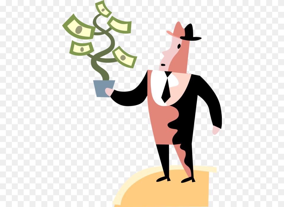 Vector Illustration Of Businessman Nurtures Financial Cartoon, Clothing, Hat, Adult, Female Free Png