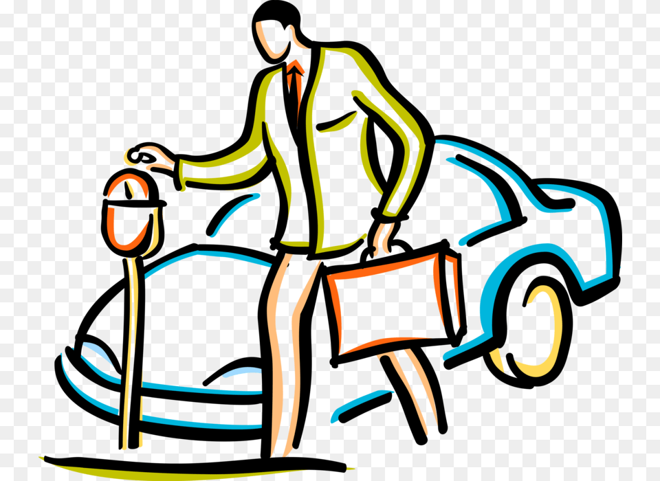 Vector Illustration Of Businessman Puts Money In Parking Parking Meter Coloring, Baby, Person, Art Png Image