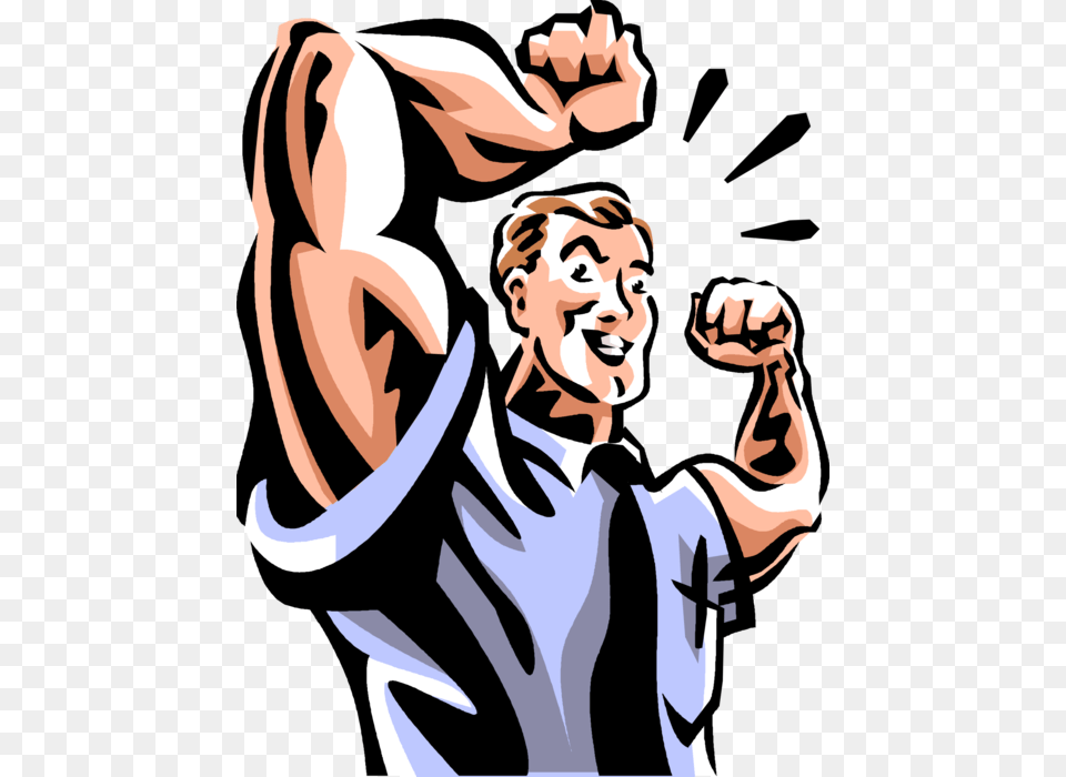 Vector Illustration Of Businessman Strongman Bodybuilder Muscular Businessman Clipart, Body Part, Hand, Person, Face Png Image