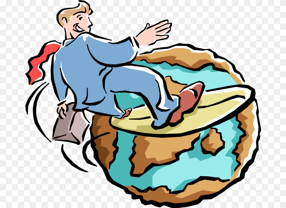 Vector Illustration Of Businessman Surfing The World Surfing The World Wide Web, Water, Nature, Outdoors, Sea Waves Free Png Download