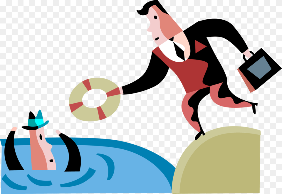 Vector Illustration Of Businessman Tosses Life Ring, Water Free Png Download