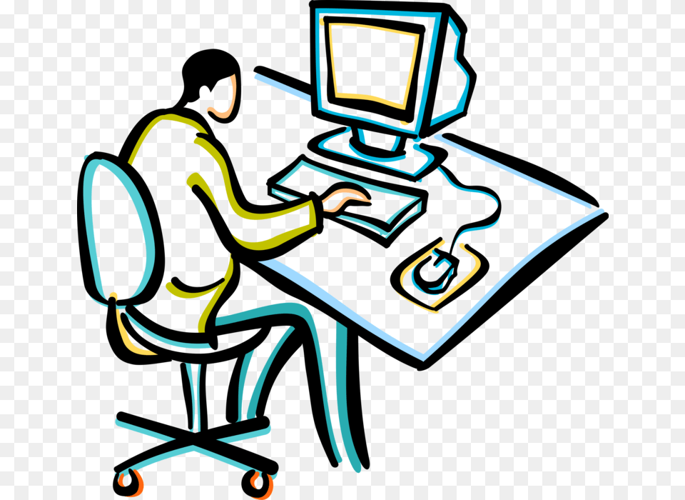 Vector Illustration Of Businessman Working At Office Clipart Brotisch, Computer, Electronics, Pc, Desk Free Transparent Png