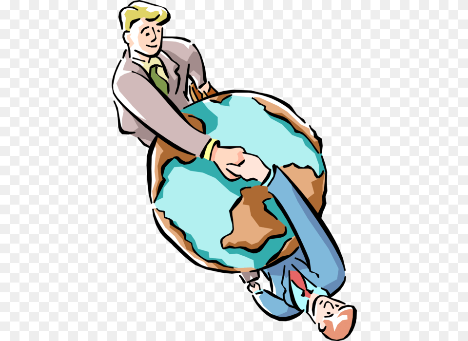 Vector Illustration Of Businessmen Shake Hands In Global, Baby, Person, Astronomy, Outer Space Free Png Download