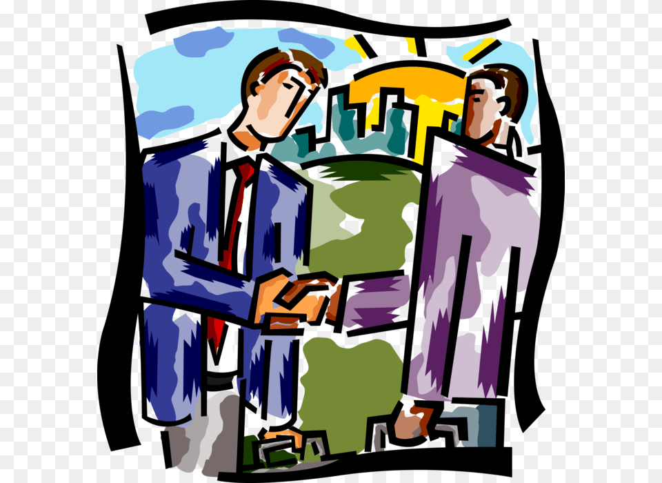 Vector Illustration Of Businessmen Shake Hands In Introduction, Clothing, Coat, Art, Painting Free Png