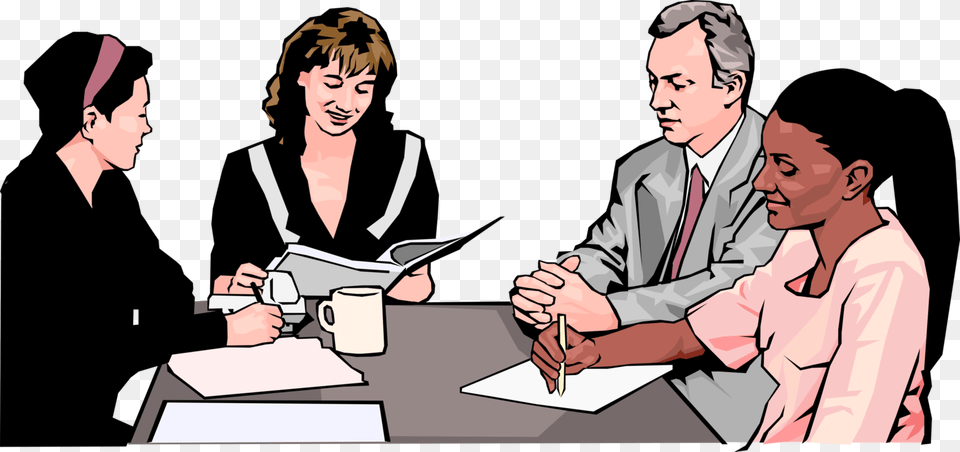 Vector Illustration Of Businesswoman In Business Meeting Office Meeting Clipart, Person, Conversation, Interview, Adult Free Transparent Png