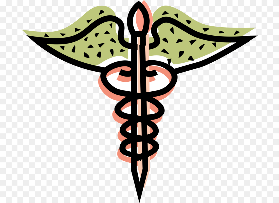 Vector Illustration Of Caduceus Staff Entwined By Two Clip Arts About Vaccine, Weapon, Cross, Symbol, Emblem Png