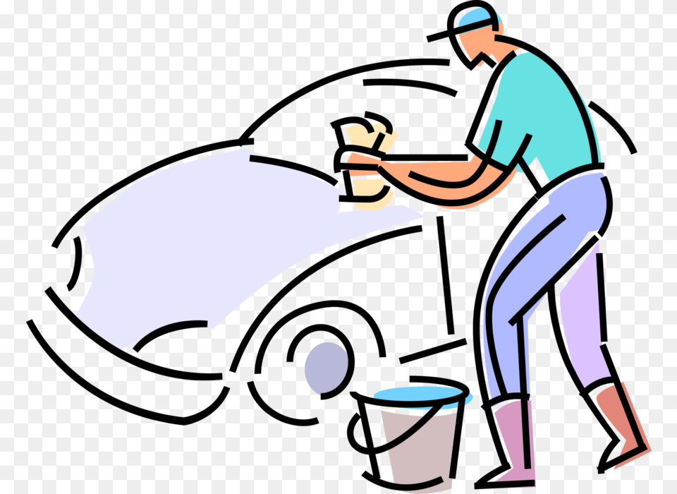 Vector Illustration Of Car Wash Attendant Washes Automobile Car Wash Transparent Background, Cleaning, Person, Adult, Baby Png Image
