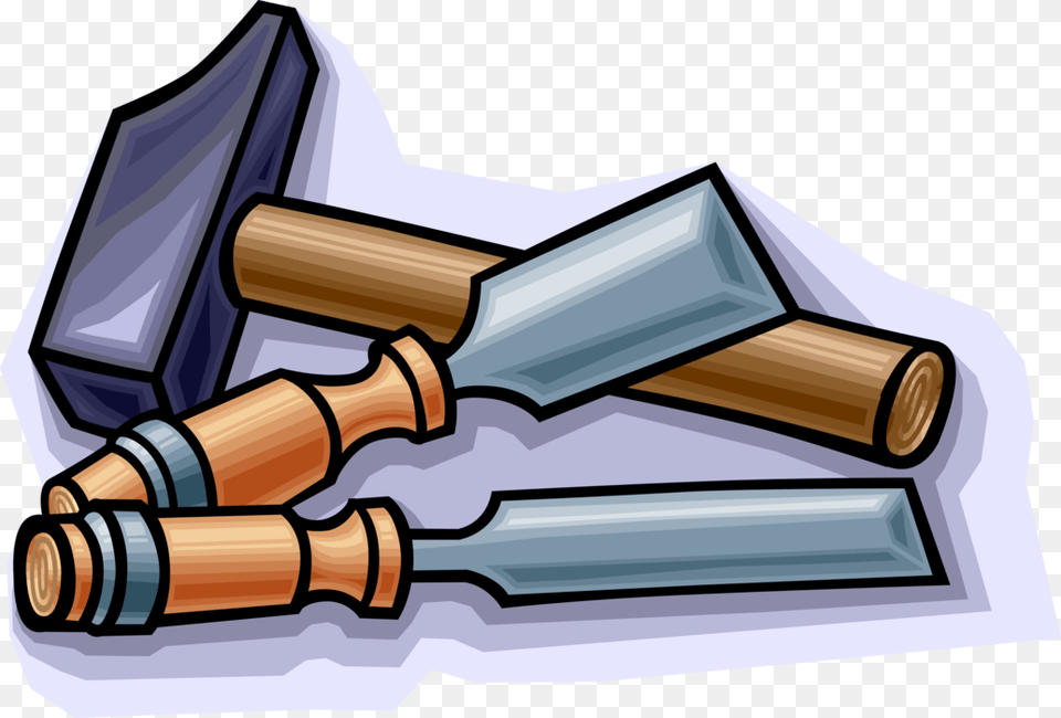 Vector Illustration Of Carpentry And Woodworking Wood Hammer Und Meiel Clipart, Dynamite, Weapon, Blade, Dagger Free Png