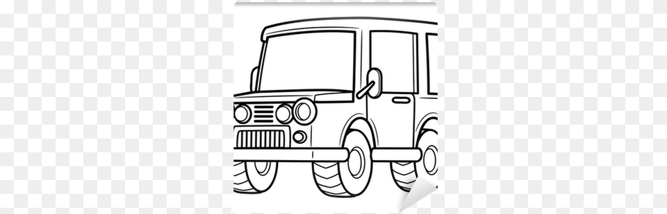 Vector Illustration Of Cartoon Car Wall Mural Pixers Cartoon Car Coloring, Transportation, Vehicle, Bulldozer, Machine Free Png Download