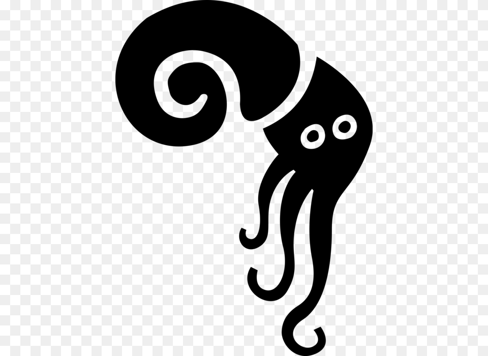 Vector Illustration Of Cephalopod Squid Have Eight Black Squid Vector Transparent, Gray Png Image