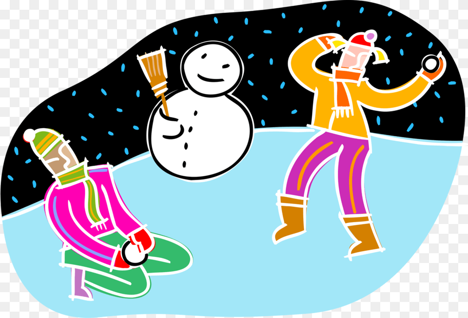 Vector Illustration Of Children Building Snowman Anthropomorphic Cartoon, Outdoors, Nature, Baby, Person Png