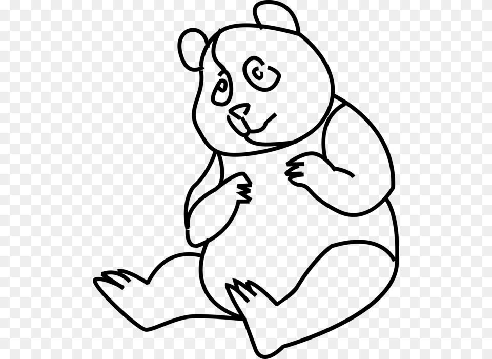 Vector Illustration Of Chinese Giant Panda Bear Endangered Line Art, Gray Png