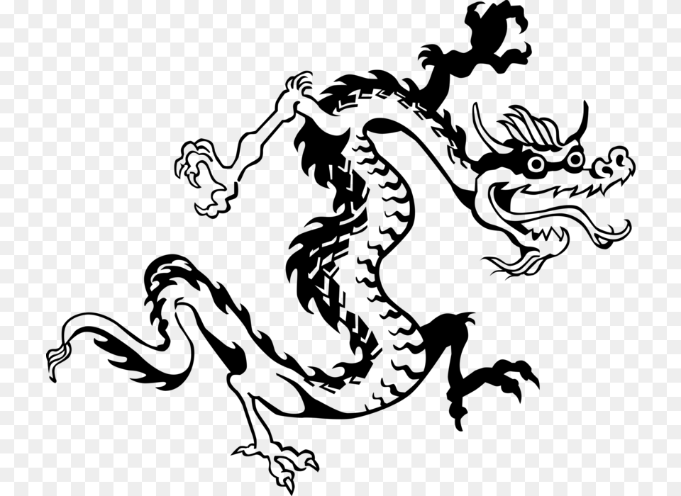 Vector Illustration Of Chinese Mythological Dragon Chinesischer Drache Clipart, Gray Free Png Download
