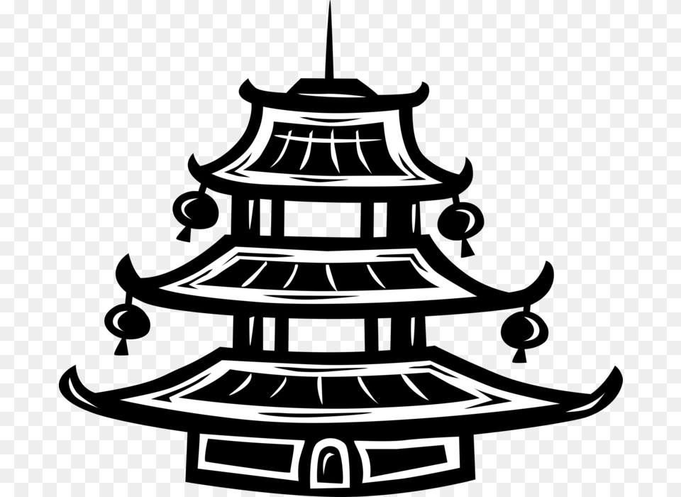 Vector Illustration Of Chinese Or Japanese Pagoda Buddhist, Stencil, Lamp, Art, Drawing Free Png