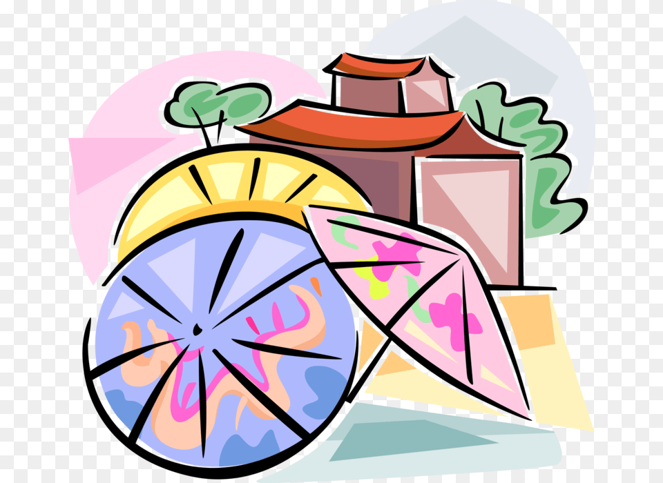 Vector Illustration Of Chinese Umbrella Or Parasol, Art, Bulldozer, Machine Free Png