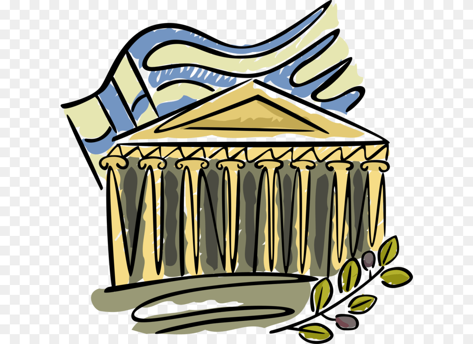 Vector Illustration Of Classical Greece Acropolis Parthenon Greek Flag Parthenon, Architecture, Shrine, Prayer, Temple Free Png