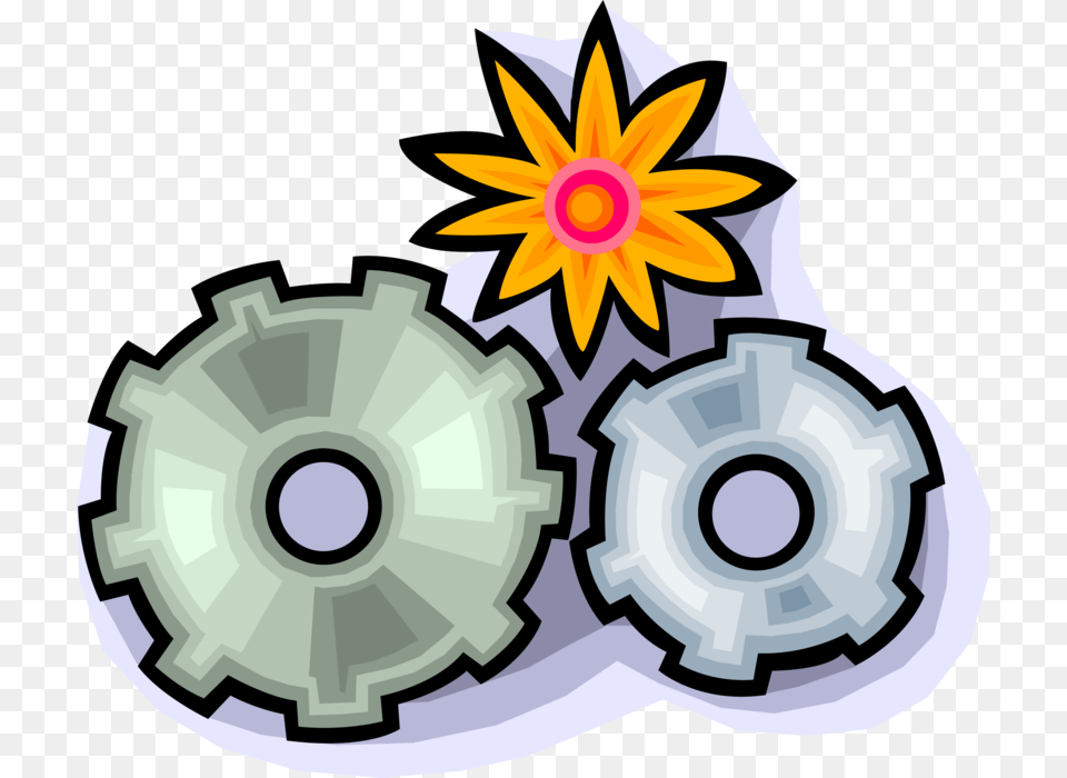 Vector Illustration Of Cogwheel Gear Mechanism Of Industrial, Art, Daisy, Floral Design, Flower Free Transparent Png