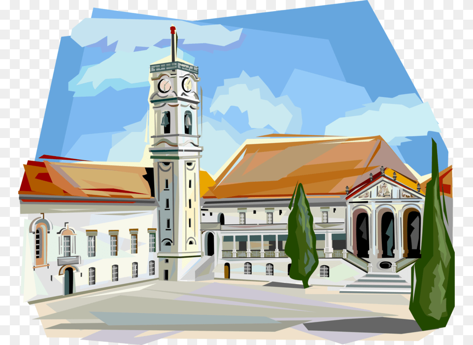 Vector Illustration Of Coimbra University Tower Coimbra Coimbra Vector, Architecture, Building, Clock Tower, City Free Png Download
